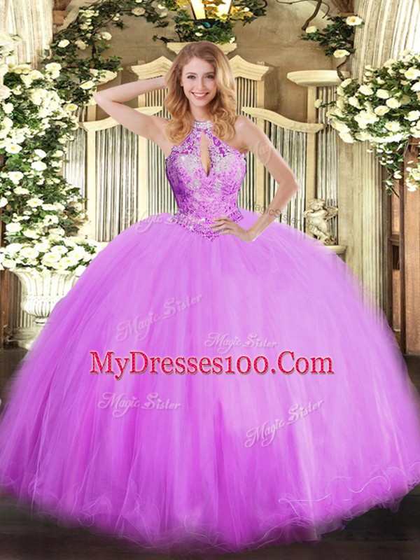 Spectacular Floor Length Ball Gowns Sleeveless Lilac Quinceanera Dress Lace Up