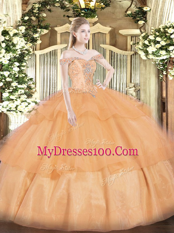 Sleeveless Beading and Ruffled Layers Lace Up Ball Gown Prom Dress