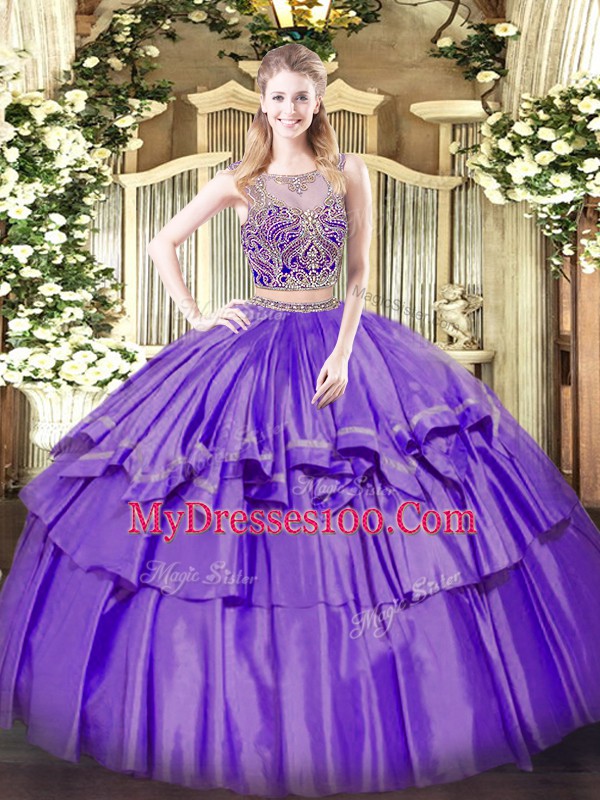 On Sale Scoop Sleeveless Organza and Taffeta 15 Quinceanera Dress Beading and Ruffled Layers Lace Up