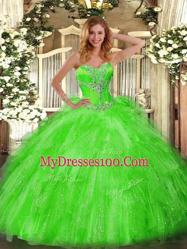 Ball Gowns Sweetheart Sleeveless Organza Floor Length Lace Up Beading and Ruffles Sweet 16 Dress