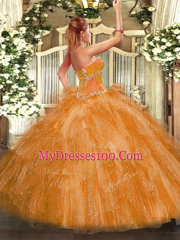 Ball Gowns Sweetheart Sleeveless Organza Floor Length Lace Up Beading and Ruffles Sweet 16 Dress