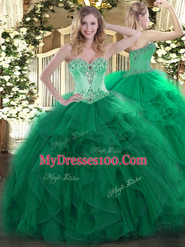 Deluxe Organza Sleeveless Floor Length Quinceanera Dress and Beading and Ruffles