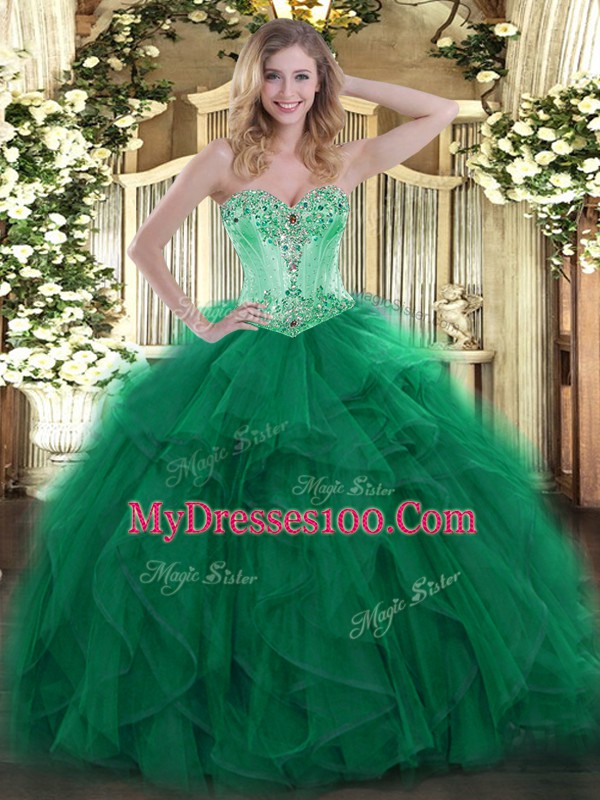 Deluxe Organza Sleeveless Floor Length Quinceanera Dress and Beading and Ruffles
