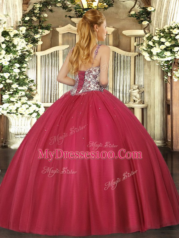 Nice Floor Length Lace Up 15th Birthday Dress Blue for Sweet 16 and Quinceanera with Beading and Appliques