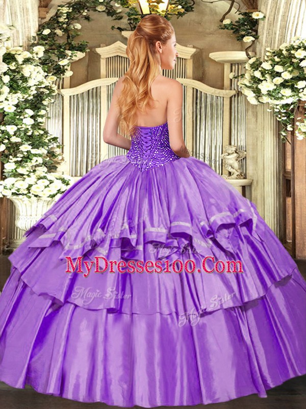 Blue Sweetheart Neckline Beading and Ruffled Layers Vestidos de Quinceanera Sleeveless Lace Up