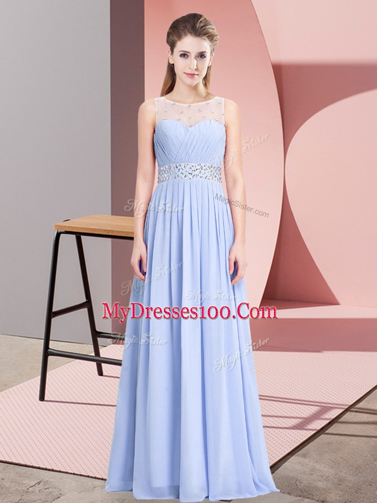 Exquisite Floor Length Lavender Prom Gown Scoop Sleeveless Lace Up