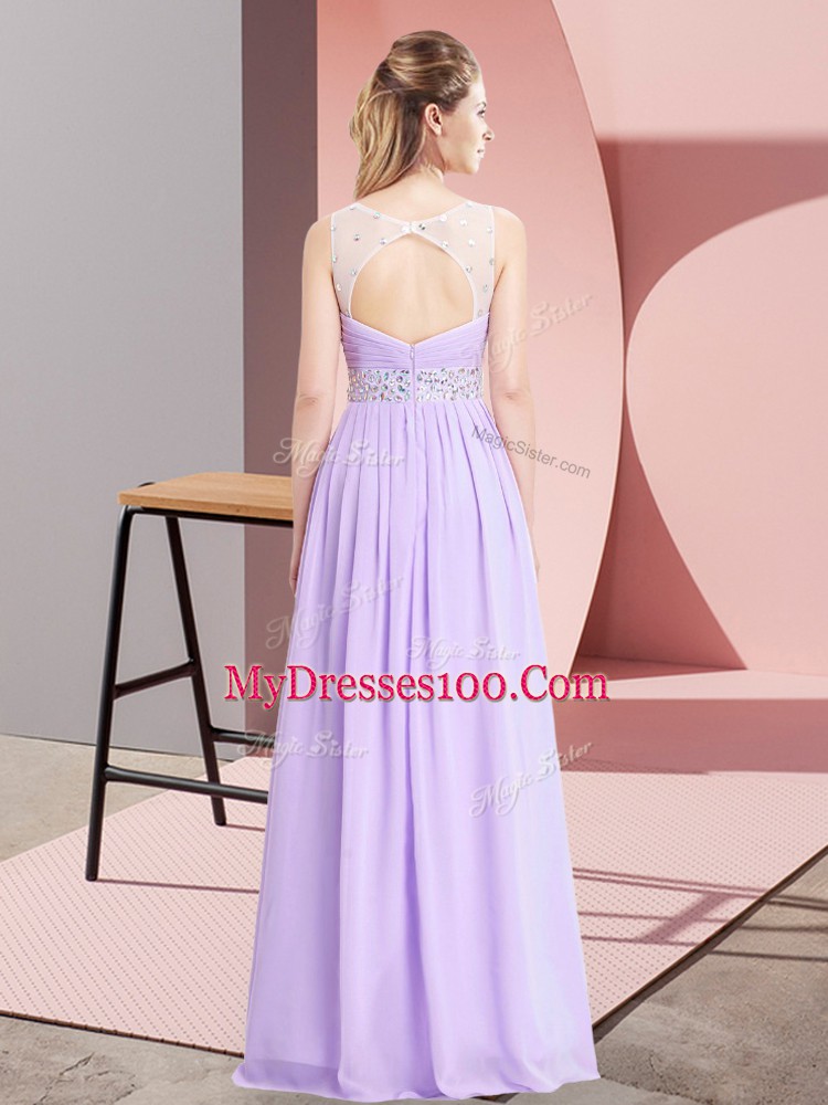 Exquisite Floor Length Lavender Prom Gown Scoop Sleeveless Lace Up