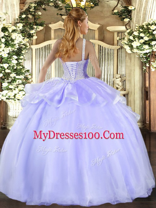 Peach Organza Lace Up Quinceanera Dresses Sleeveless Floor Length Beading