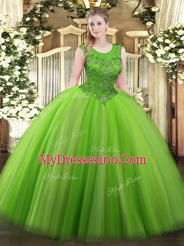Modest Beading 15 Quinceanera Dress Zipper Sleeveless Floor Length
