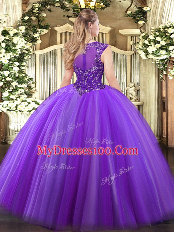 Modest Beading 15 Quinceanera Dress Zipper Sleeveless Floor Length