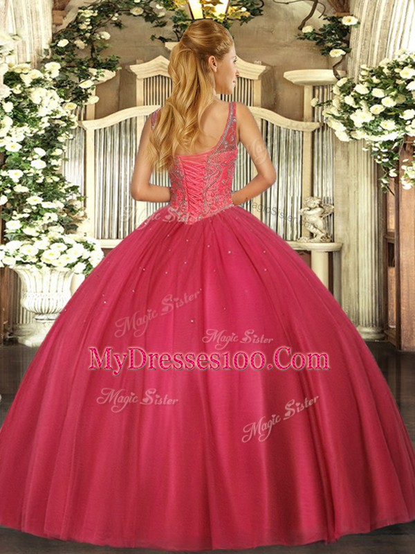 Sleeveless Floor Length Beading Lace Up Vestidos de Quinceanera with Blue