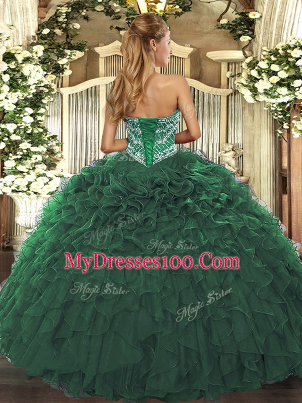 Floor Length Dark Green Sweet 16 Dress Sweetheart Sleeveless Lace Up