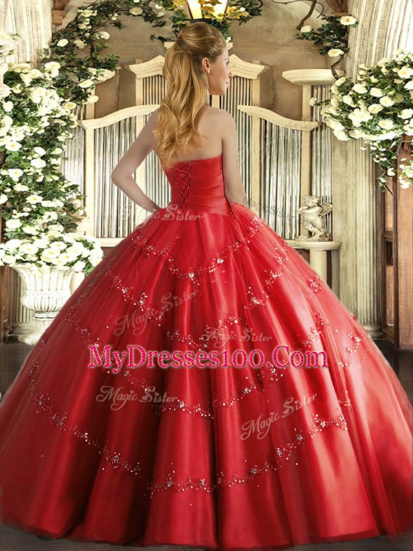 Hot Pink Sleeveless Floor Length Appliques Lace Up Sweet 16 Quinceanera Dress