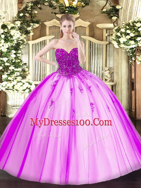 Comfortable Sweetheart Sleeveless Lace Up Quinceanera Dresses Fuchsia Tulle