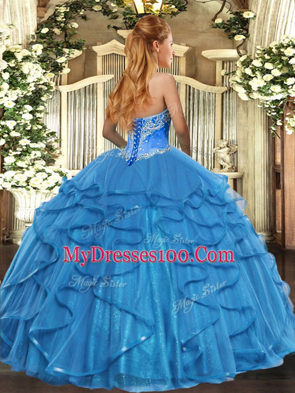 Ball Gowns 15th Birthday Dress Baby Blue Sweetheart Tulle Sleeveless Floor Length Lace Up