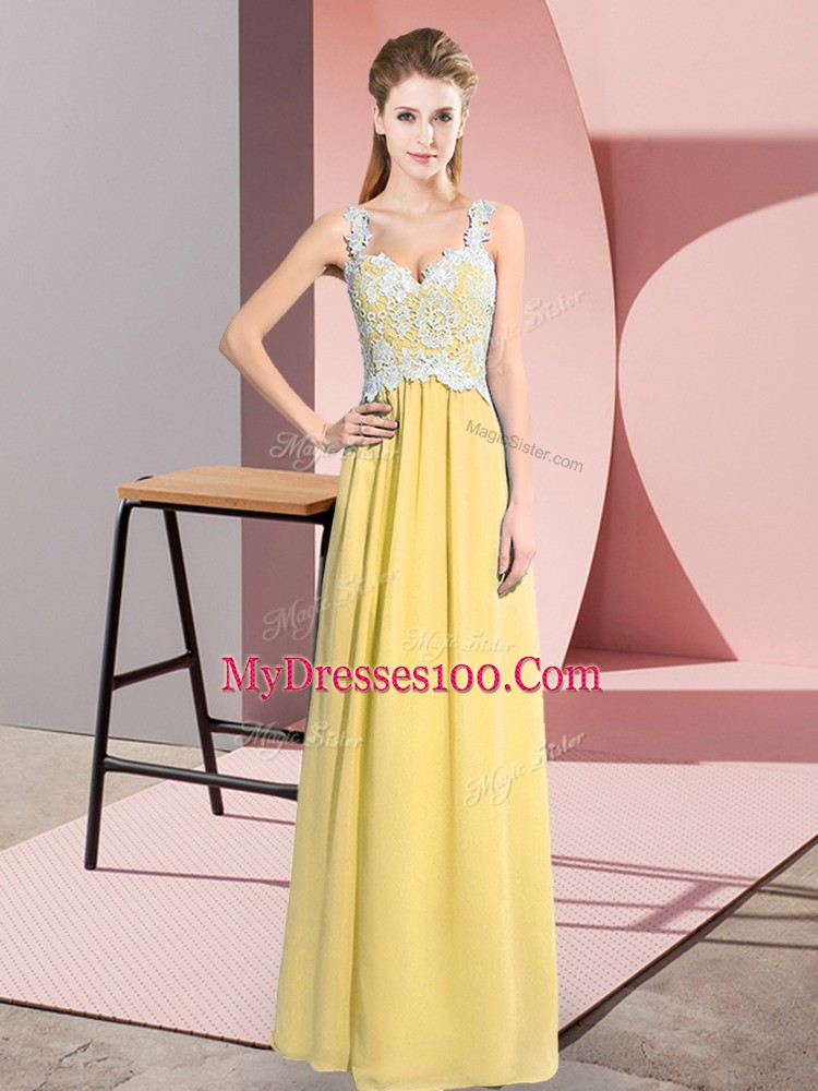 Yellow Sleeveless Chiffon Zipper Prom Evening Gown for Prom and Party