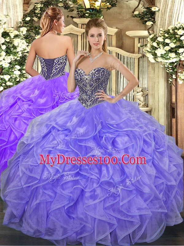 Floor Length Lavender Quinceanera Gowns Sweetheart Sleeveless Lace Up