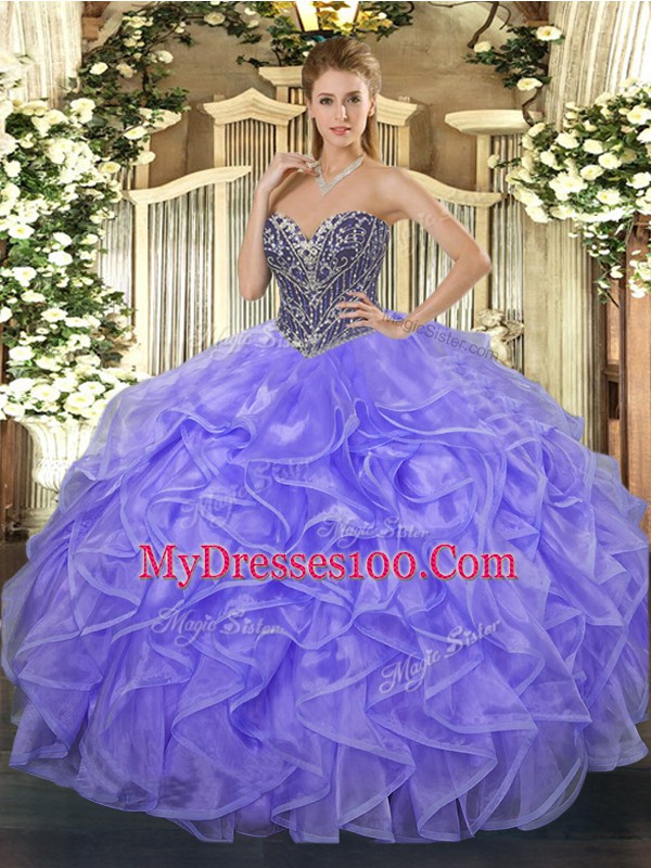Floor Length Lavender Quinceanera Gowns Sweetheart Sleeveless Lace Up
