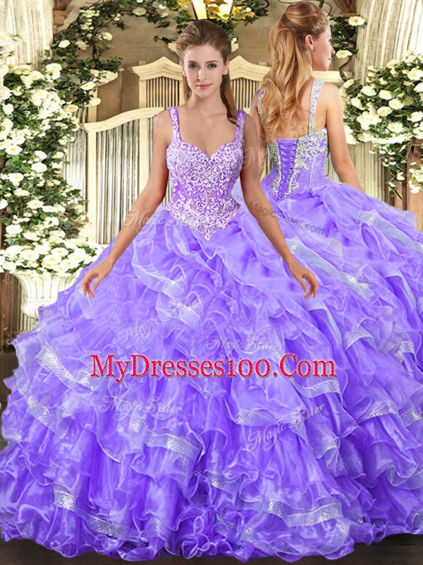 Fabulous Organza Sleeveless Floor Length Quince Ball Gowns and Beading and Ruffled Layers
