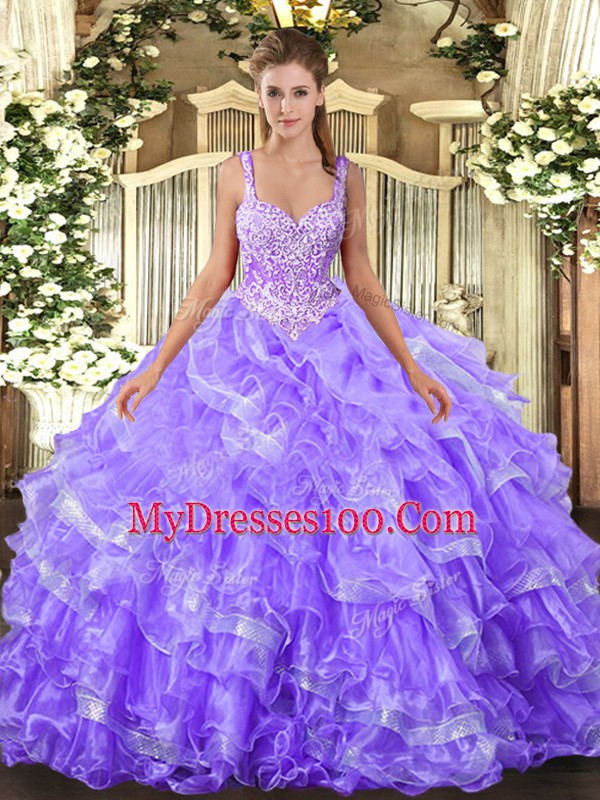 Fabulous Organza Sleeveless Floor Length Quince Ball Gowns and Beading and Ruffled Layers