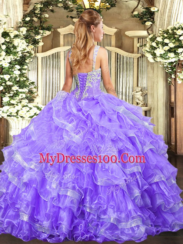 Fabulous Organza Sleeveless Floor Length Quince Ball Gowns and Beading and Ruffled Layers