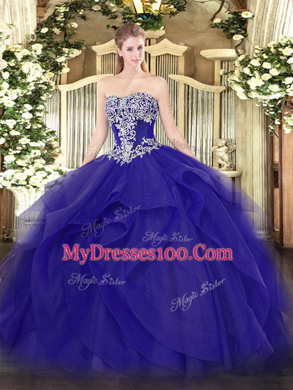 Luxury Strapless Sleeveless Tulle Sweet 16 Quinceanera Dress Beading and Ruffles Lace Up