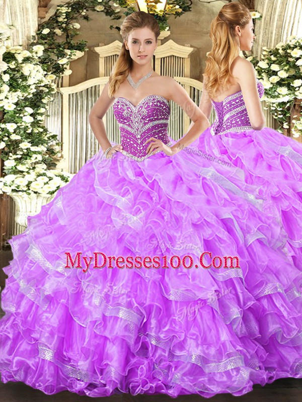 Sumptuous Floor Length Lilac Quinceanera Gown Sweetheart Sleeveless Lace Up