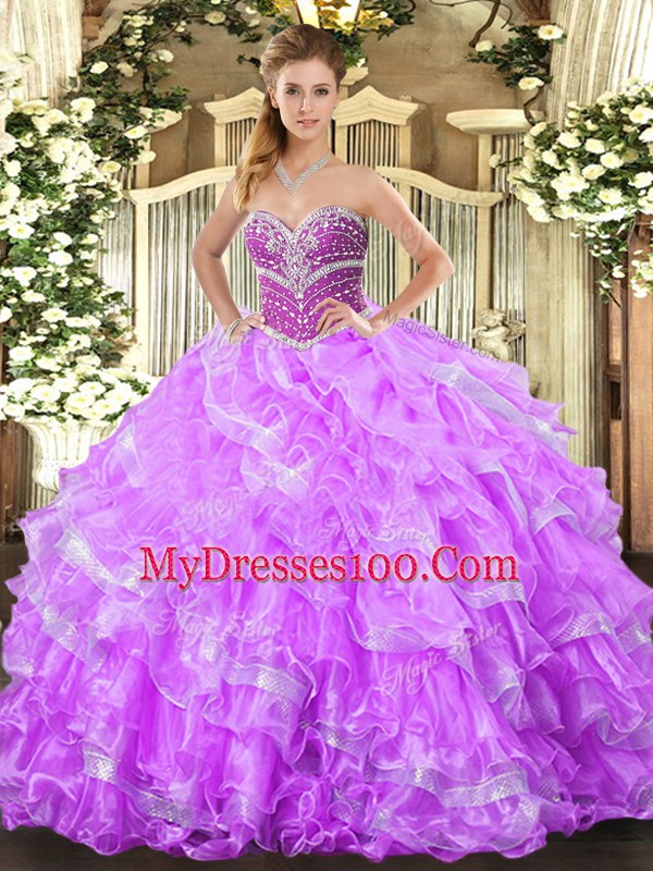 Sumptuous Floor Length Lilac Quinceanera Gown Sweetheart Sleeveless Lace Up