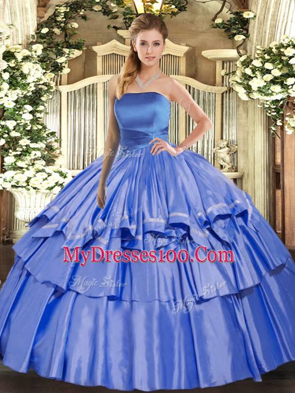 Trendy Blue Sleeveless Organza Lace Up Sweet 16 Dress for Military Ball and Sweet 16 and Quinceanera
