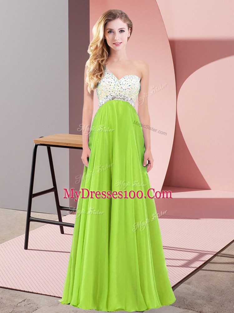 Fantastic Lace Up One Shoulder Beading Prom Dresses Chiffon Sleeveless