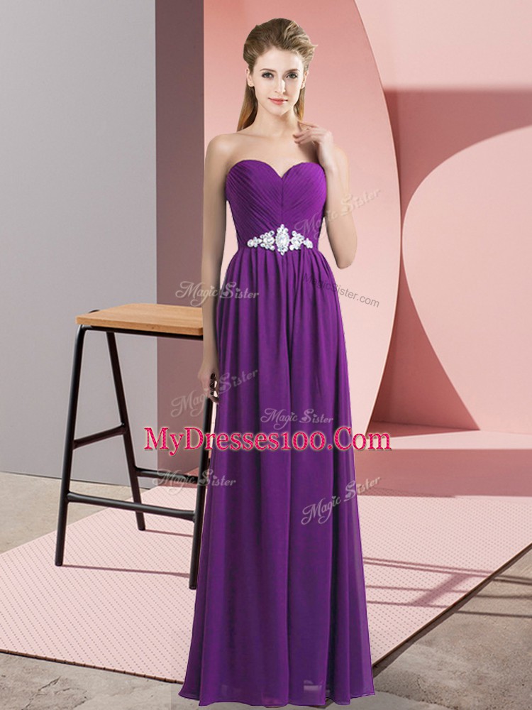 Hot Sale Floor Length Empire Sleeveless Purple Prom Dresses Lace Up