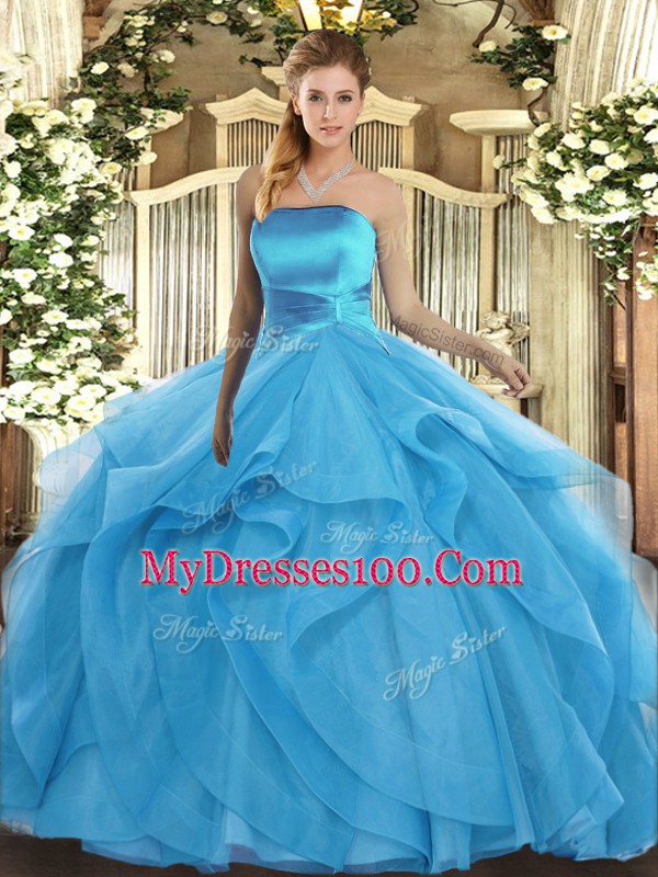 Free and Easy Floor Length Ball Gowns Sleeveless Baby Blue Quinceanera Gowns Lace Up