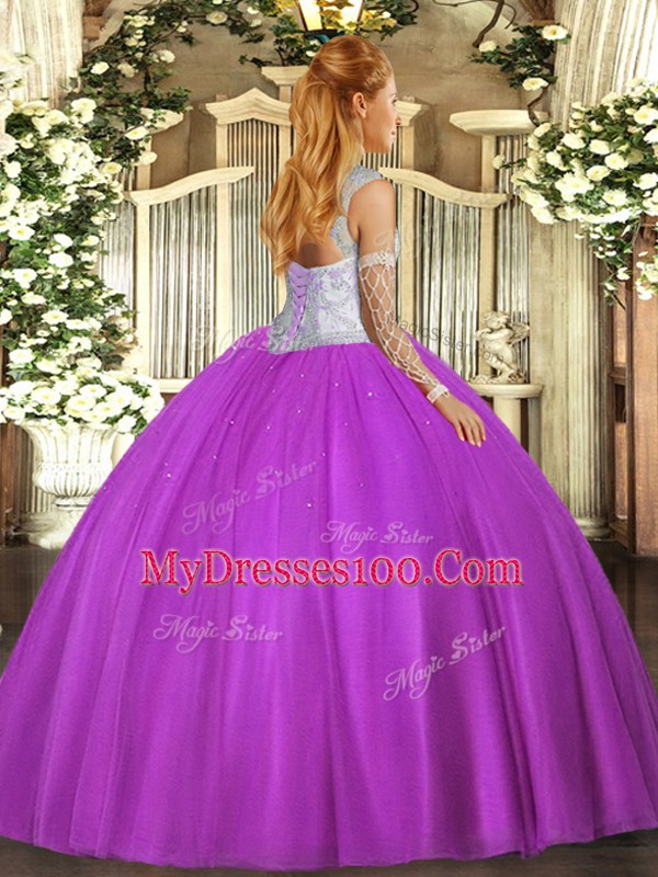 Scoop Sleeveless Lace Up Sweet 16 Dress Baby Blue Tulle