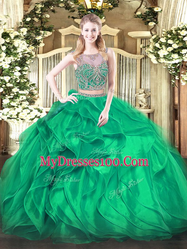 Floor Length Turquoise Quinceanera Gown Scoop Sleeveless Lace Up