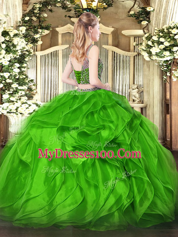 Floor Length Turquoise Quinceanera Gown Scoop Sleeveless Lace Up