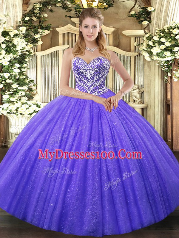 Discount Purple Sweetheart Lace Up Beading 15 Quinceanera Dress Sleeveless