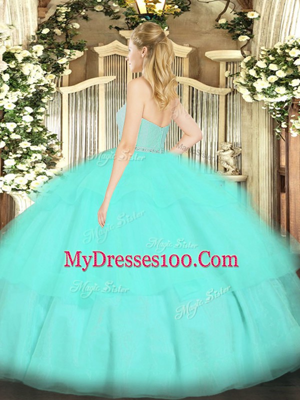 Luxury Sleeveless Beading and Lace and Ruffled Layers Zipper Ball Gown Prom Dress