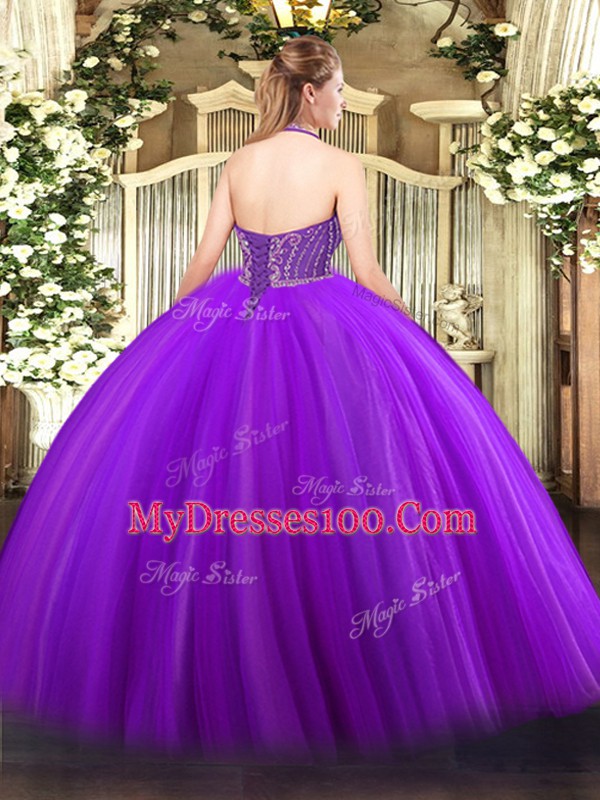 Hot Pink Lace Up Vestidos de Quinceanera Beading Sleeveless Floor Length
