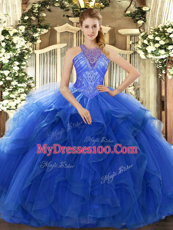 Organza Sleeveless Floor Length Quinceanera Dress and Beading and Ruffles