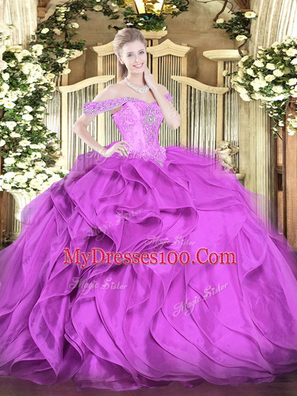 Lilac Sleeveless Beading and Ruffles Floor Length Sweet 16 Quinceanera Dress
