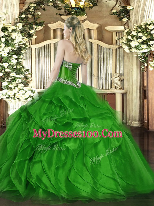Olive Green Sweetheart Neckline Beading and Ruffles Quinceanera Dress Sleeveless Lace Up