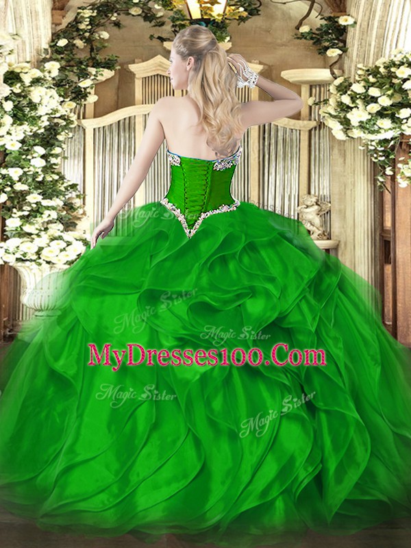 Floor Length Lace Up Sweet 16 Quinceanera Dress Brown for Military Ball and Sweet 16 and Quinceanera with Beading and Ruffles