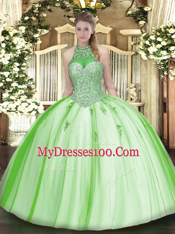 Luxury Sleeveless Tulle Lace Up Ball Gown Prom Dress for Military Ball and Sweet 16 and Quinceanera