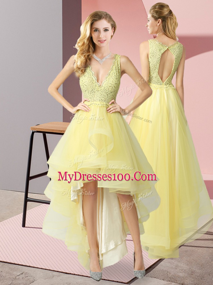 High End V-neck Sleeveless Tulle Beading Backless