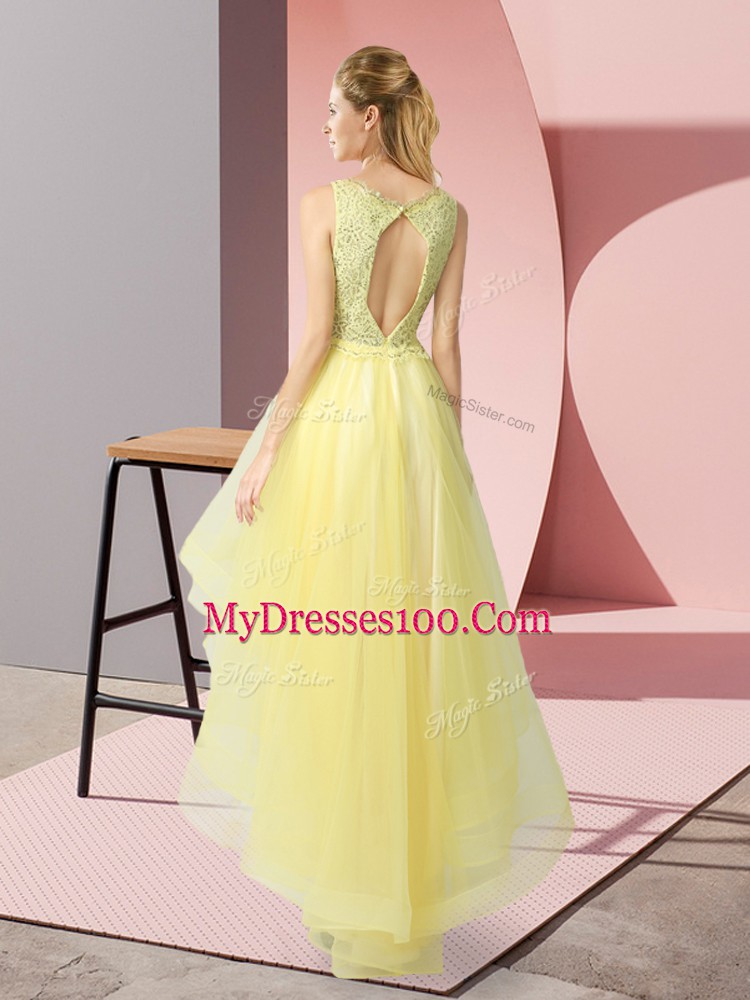 High End V-neck Sleeveless Tulle Beading Backless