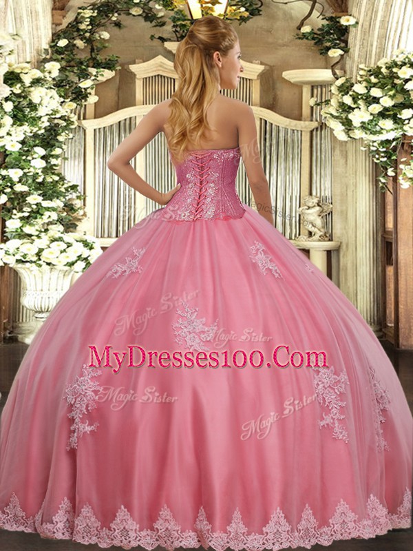 Sophisticated Lavender Lace Up Sweetheart Beading and Appliques Sweet 16 Dress Tulle Sleeveless