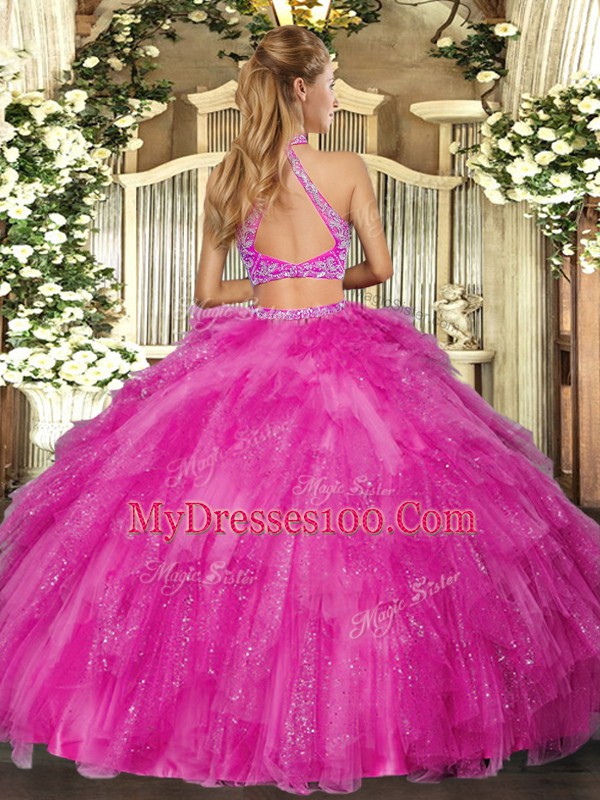 Fashion Floor Length Criss Cross Vestidos de Quinceanera Purple for Military Ball and Sweet 16 and Quinceanera with Beading and Ruffles