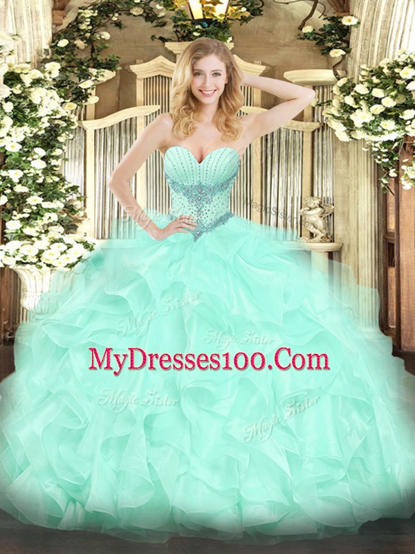 Floor Length Apple Green Quinceanera Gowns Sweetheart Sleeveless Lace Up
