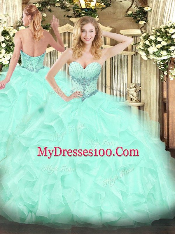 Floor Length Apple Green Quinceanera Gowns Sweetheart Sleeveless Lace Up