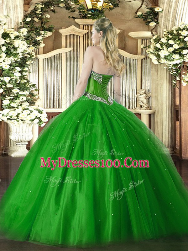 Rust Red Ball Gowns Beading Quinceanera Dresses Lace Up Tulle Sleeveless Floor Length